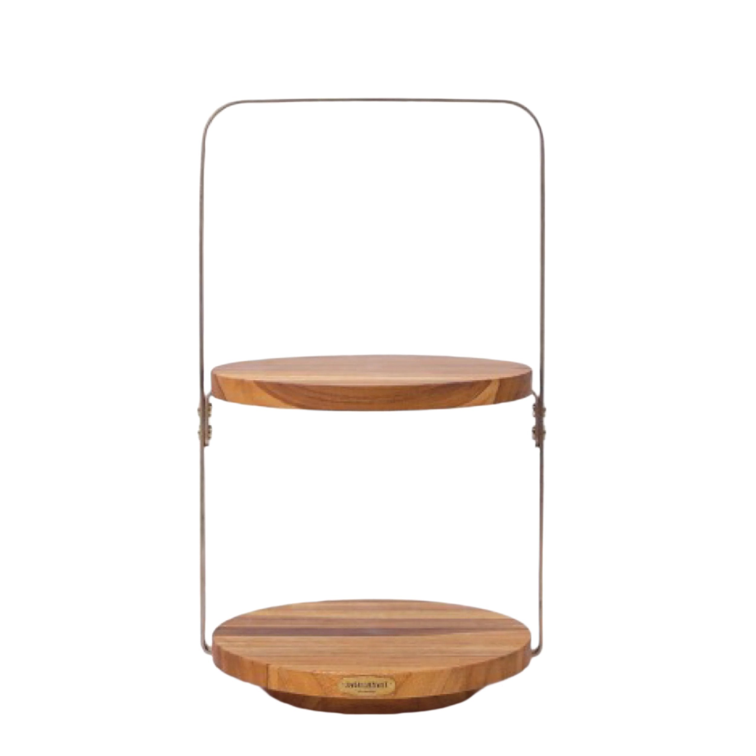 ROUND DISPLAY STAND WITH HANDLE BRASS 21.5 (TEAK)