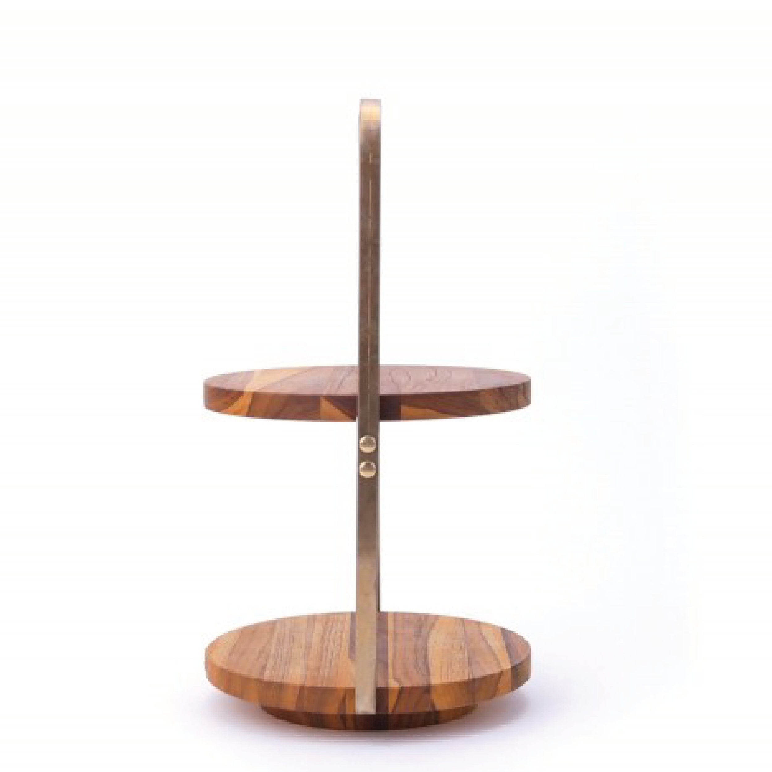 ROUND DISPLAY STAND WITH HANDLE BRASS 21.5 (TEAK)