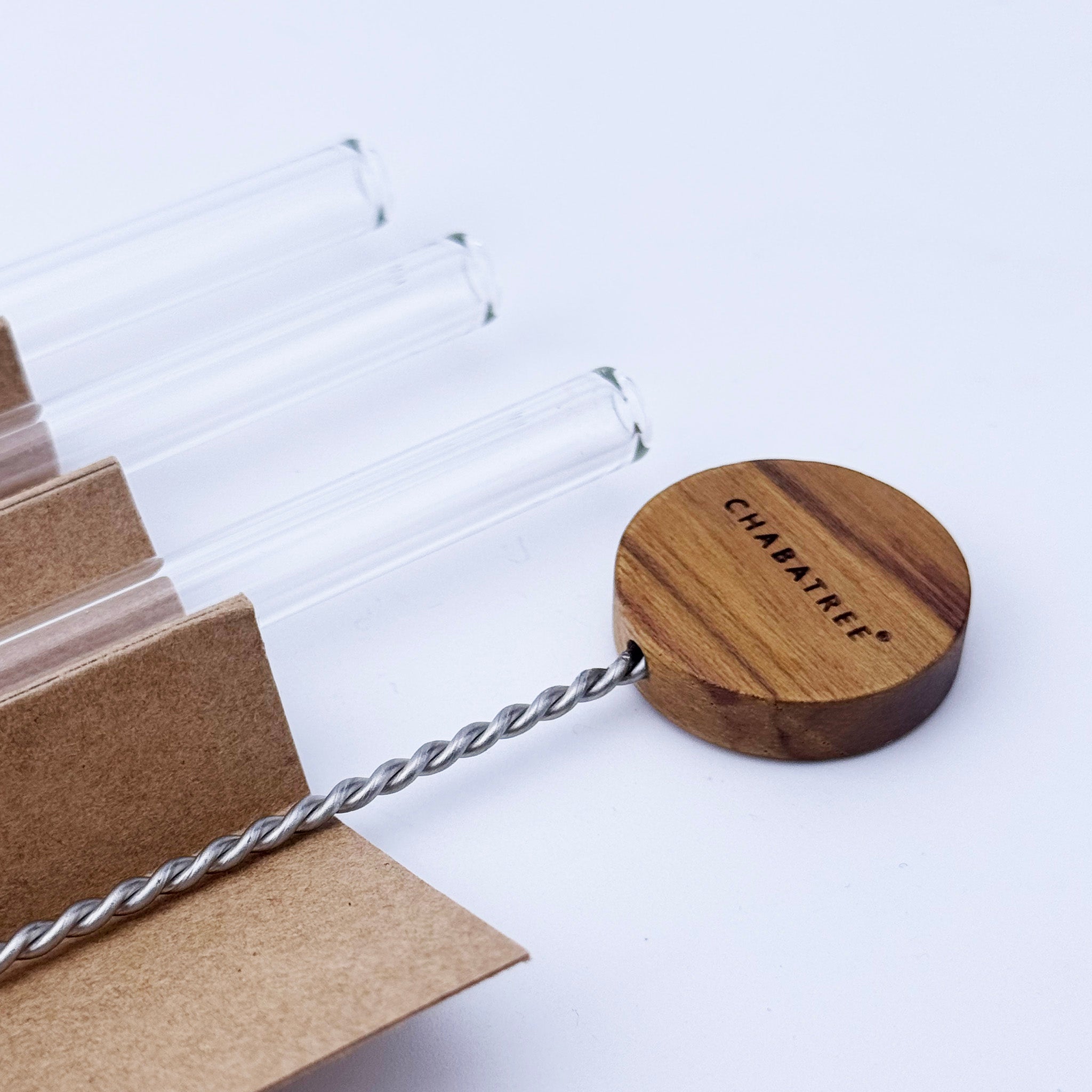 GLASS STRAW SET (TEAK)