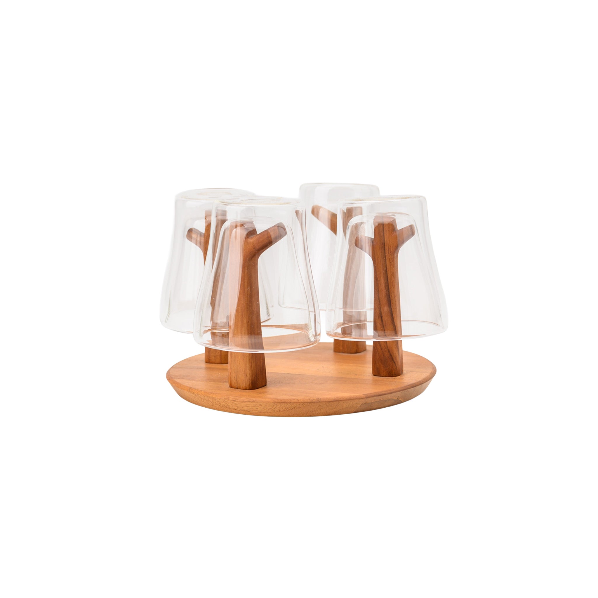 FOREST GLASS STAND (SET OF 4 GLASSES AND WOODEN STAND)