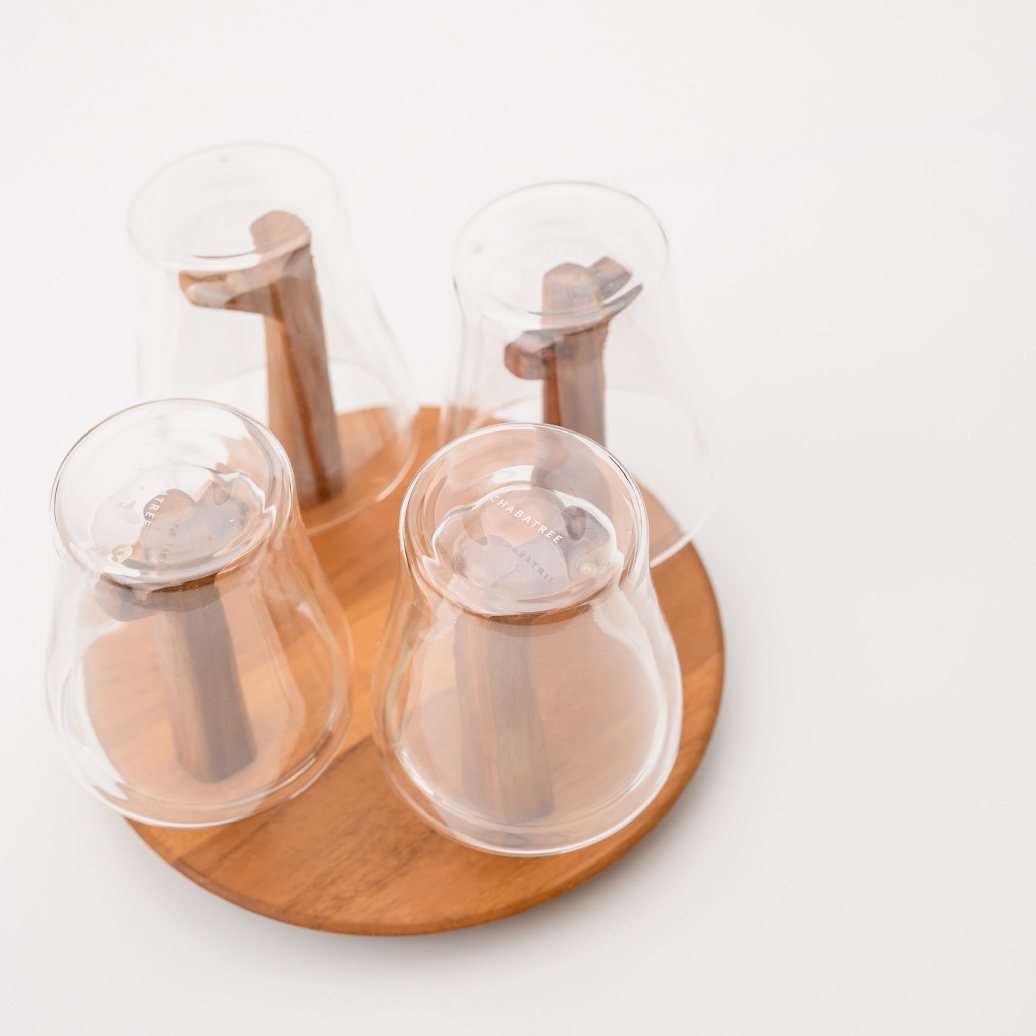 FOREST GLASS STAND (SET OF 4 GLASSES AND WOODEN STAND)