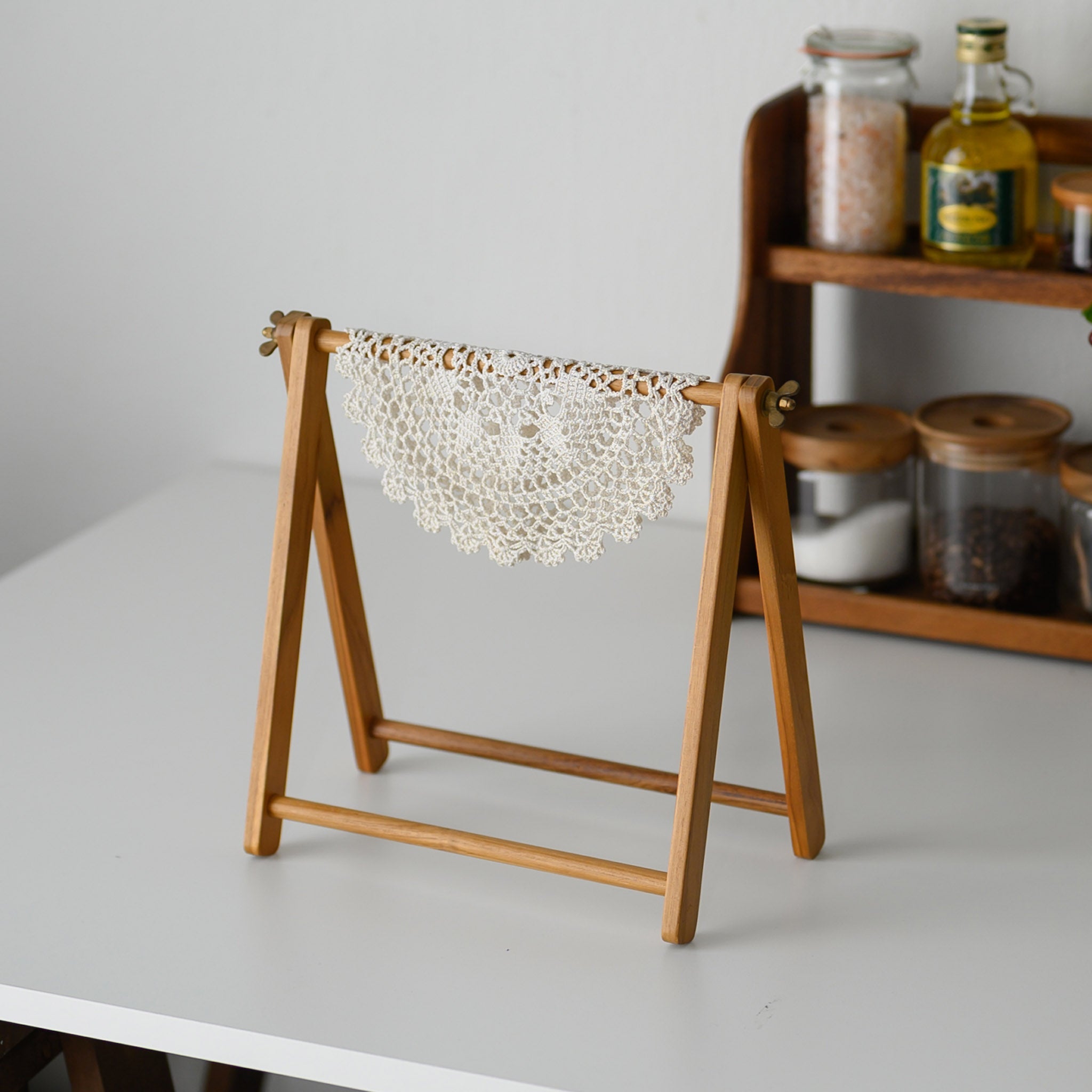 FOLDING DISHCLOTH HANGER (TEAK)